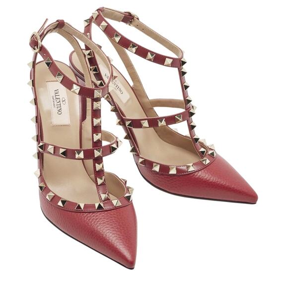 Valentino Garavani NIB Rockstud Red Leather Ankle Strap Caged Heels Pumps 39 - Picture 2 of 9